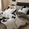 New Thickened Warm High Gram Weight Half Fleece Milk Fleece Jacquard Four-piece Set Bed Sheet Mattress Leopard Print