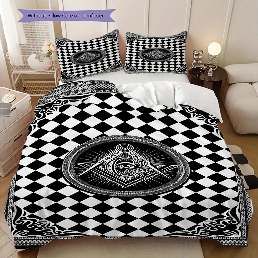 Recognized Freemasonry bedding, duvet cover, pillowcase, home decoration, birthday gift (1 * duvet cover+2 * pillowcase, coreless)