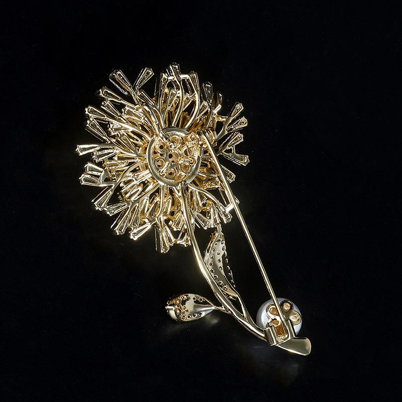 Timeless Dandelion Zircon Brooch - Elegant Flower Pin for Women's Clothing Accessories