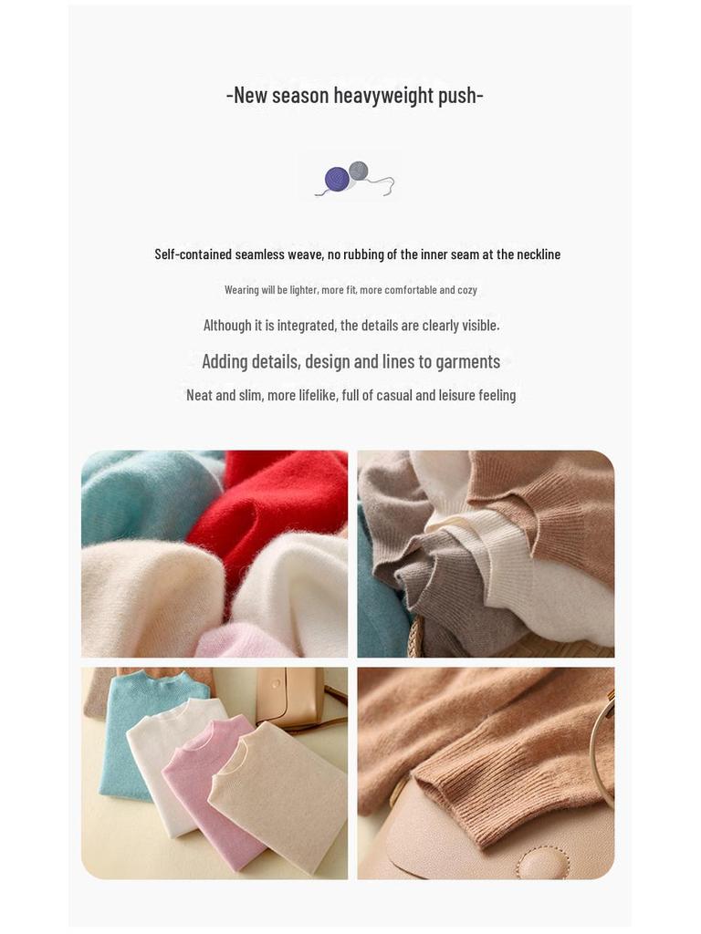 Women's Cashmere Half-Turtleneck Sweater - Thick, Loose, All-Match Wool Knit Pullover for Autumn and Winter