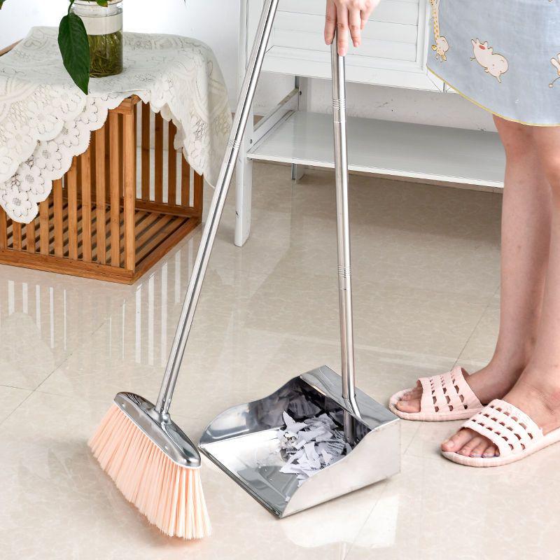 Stainless Steel Extra Thick Dustpan & Broom Set for Household Use