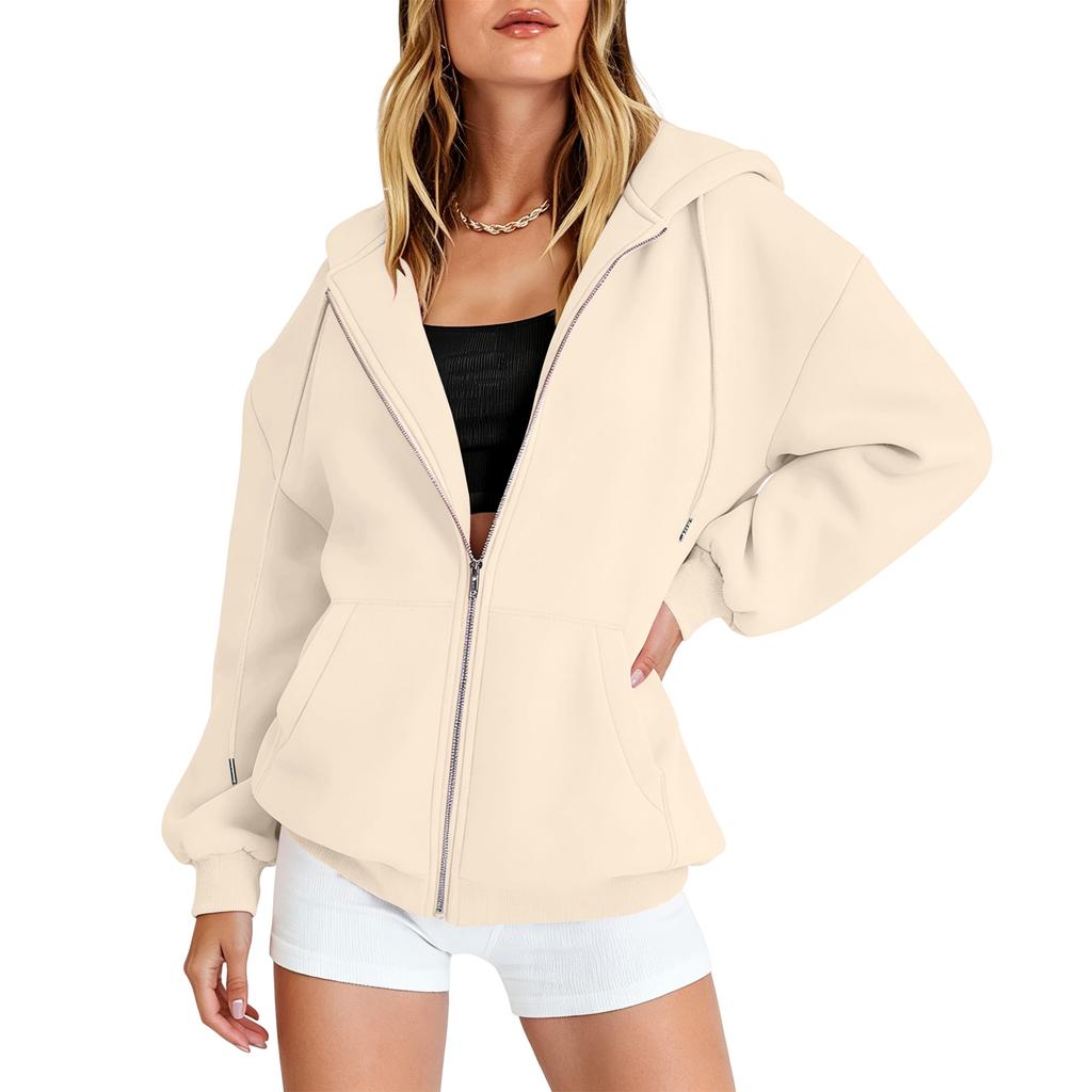 Women’s Loose Fit Zip Up Cardigan Hoodie Casual Long Sleeve Relaxed Style Outerwear for Fall and Spring