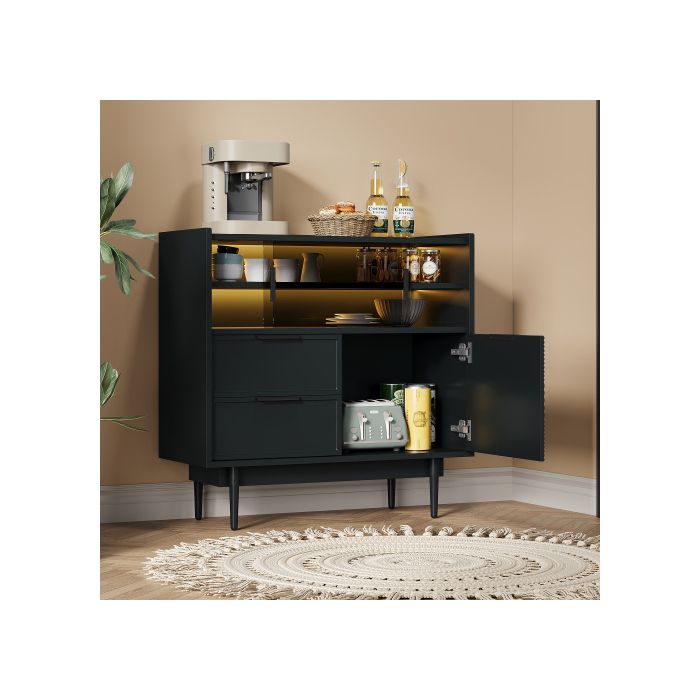 Armoire de rangement - Salle de bains - 80 cm - Porte en verre - Rampe lumineuse LED