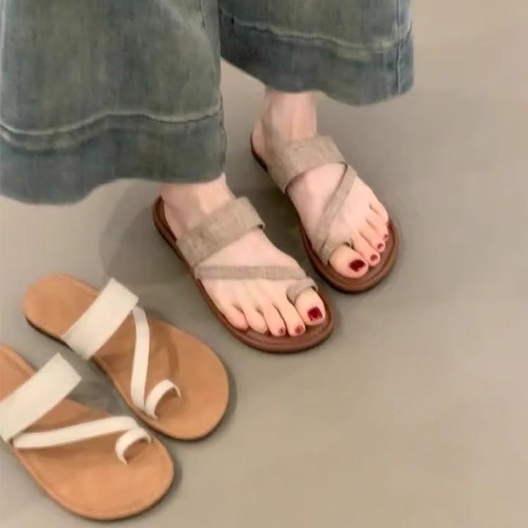 Self-kept version~ Outer wear cover toe cool slippers women's ins wind bohemian with skirt flat bottom simple one-word slippers summer