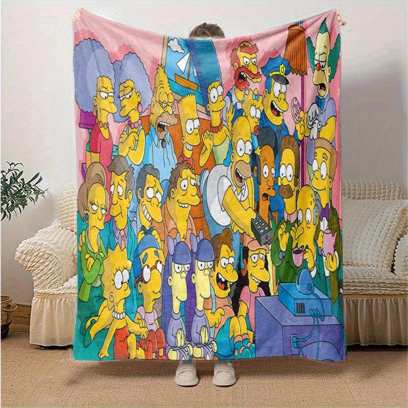 Manta de Dibujos Animados Los Simpsons, Manta Cálida Linda de Felpa Corta, Decoración del Hogar para Sala de Estar Sofá Cuatro Estaciones Viaje