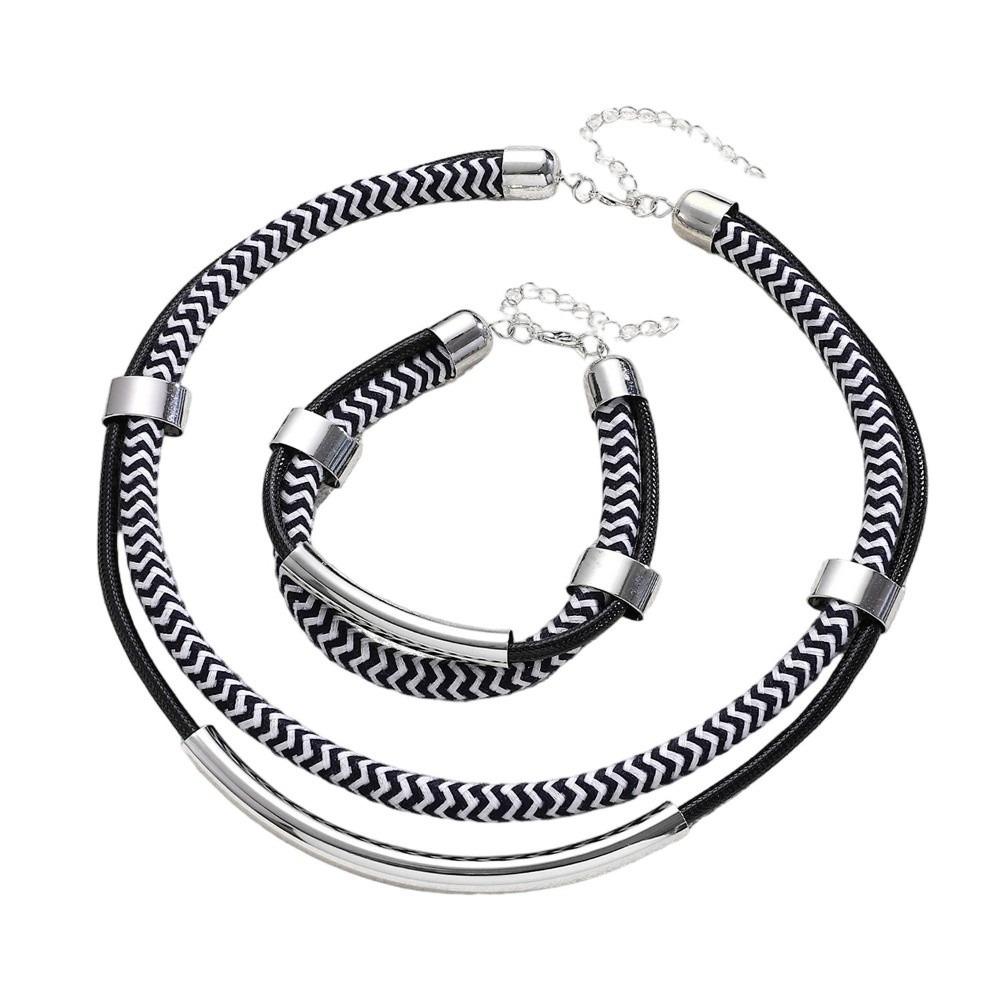 Double Line Hip-Hop Style Necklace Bracelet Set Exaggerated Fashion Jewelry Streetwear серебряный