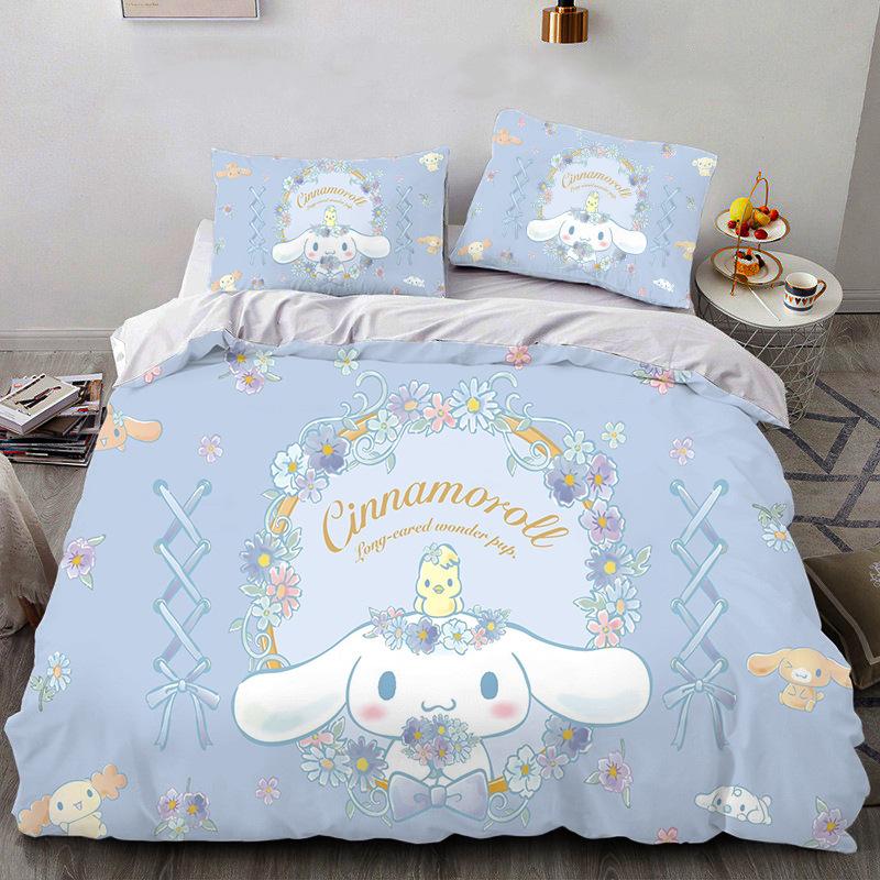 Sanrio Pom Pom Purin Cinnamoroll Bettwäschesets Bettdecke Steppdecke Bettbezug Bettbezug Kissenbezug 2-3-teilige Sets Kinder Erwachsenengröße