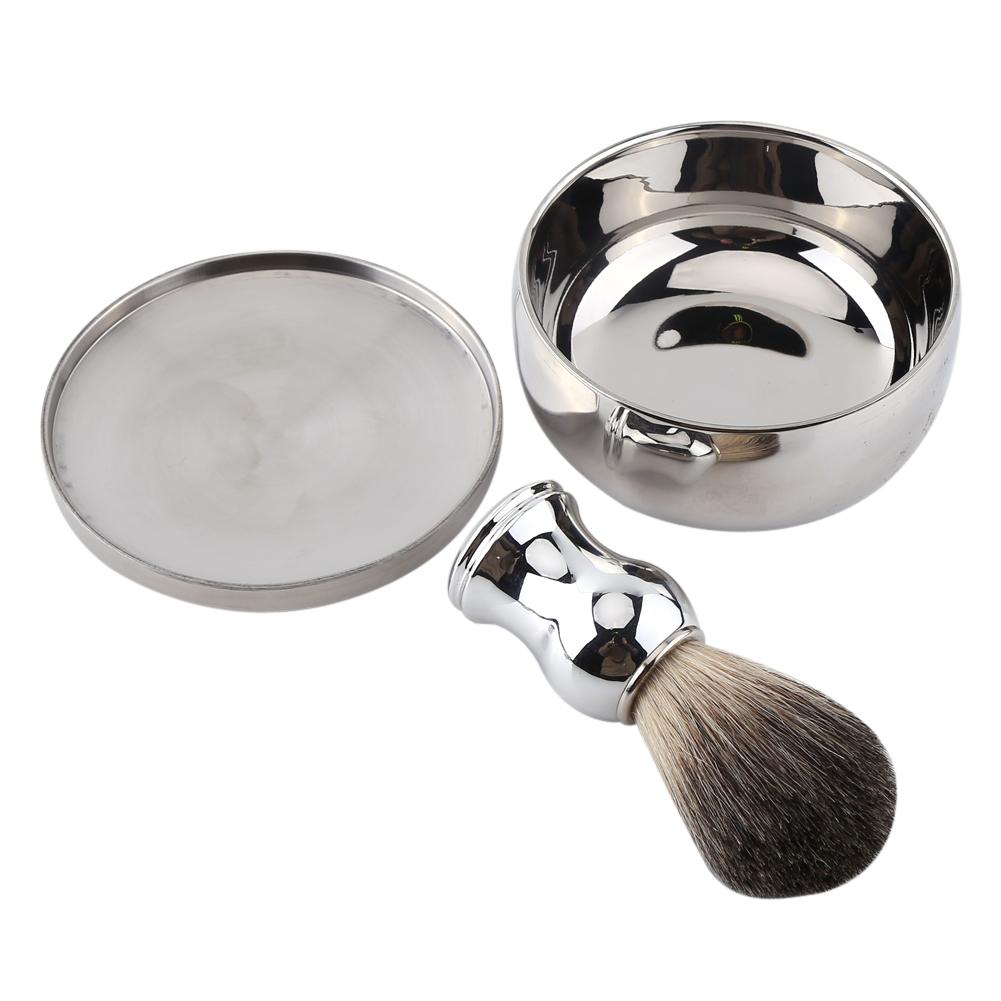 Alloy Shaving Soap Mug Bowl With Lid   Silver Handle Faux Badger Hair Brush Men Shave Tool Kit