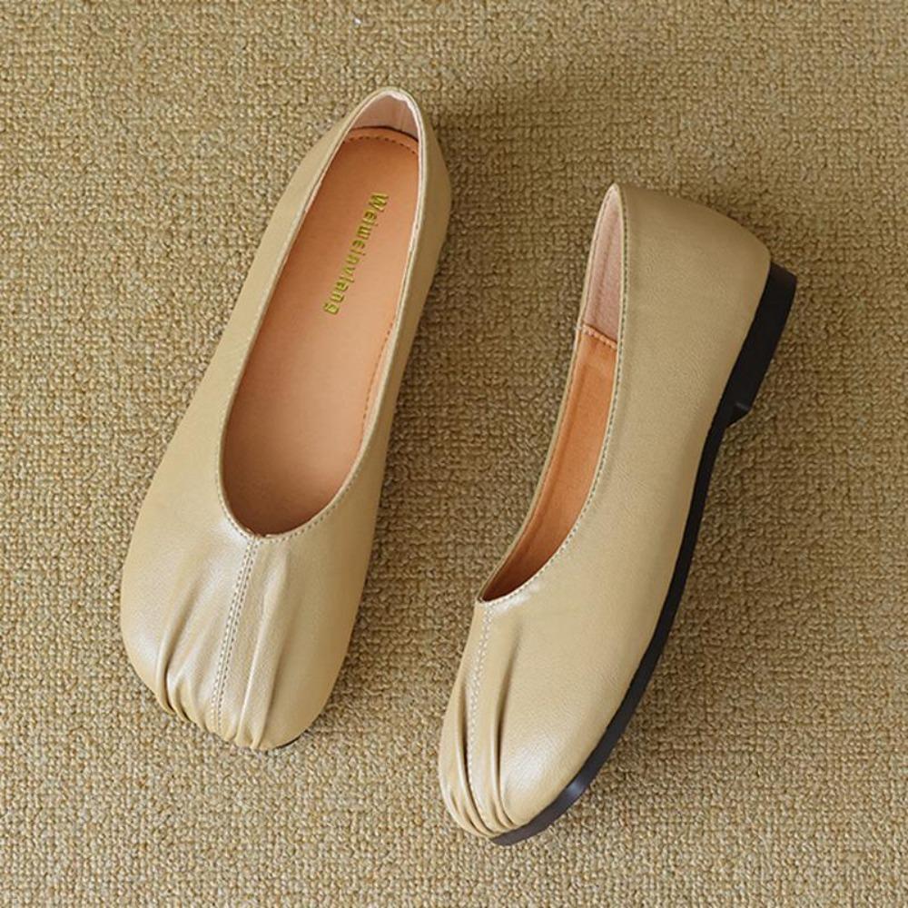 Round Toe Loafers Women Soft Leather Flats Shoes Patchwork Sewing Moccasins Female Cozy Ballet Slip On Lazy Mules