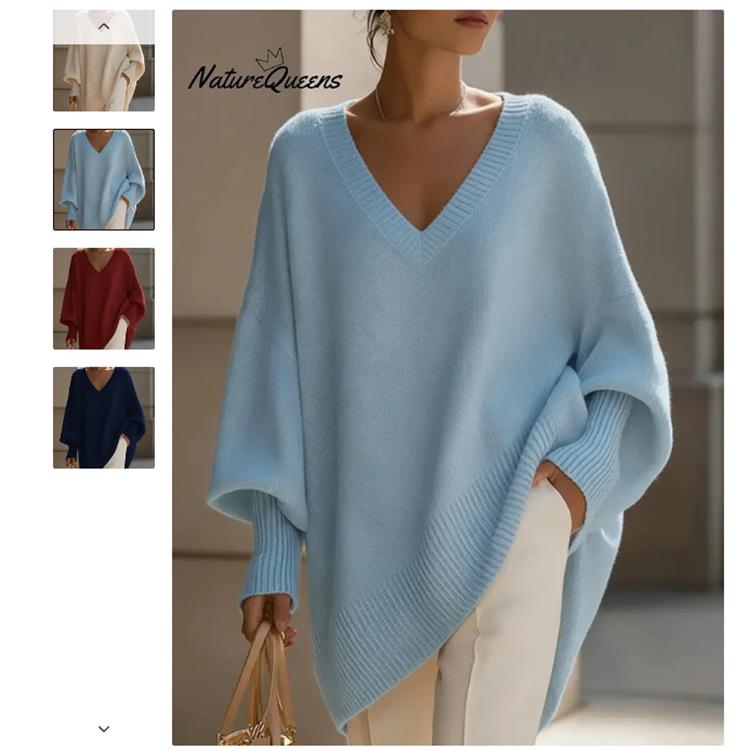 Women's European & American Autumn/Winter Round Neck Pullover Knitwear - Loose Fit, Solid Color Dress