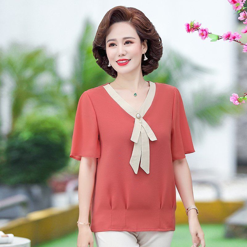 Damen Tops Mamas Sommermode Weiches Hemd Kurzarm Pullover Hemd Mittleren Alters Frauen