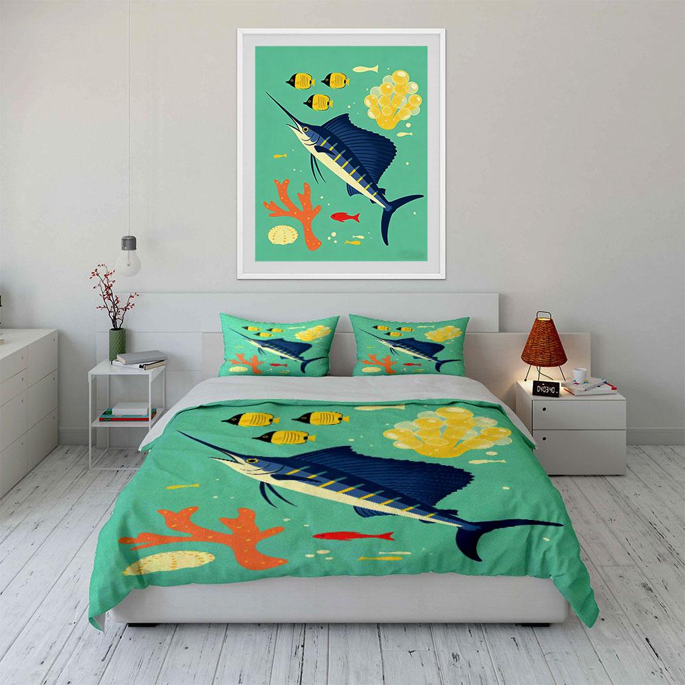 Fish and coral design. Bedding sets Duvet cover sets Duvet covers Pillowcases(1* Duvet Cover 2* Pillowcases without duvet insert)
