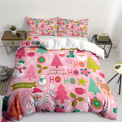 Festive Christmas Duvet Cover Set - 2/3pcs, Purple with Santa, Reindeer, and Snowflakes, Perfect for Bedroom or Dorm Decor