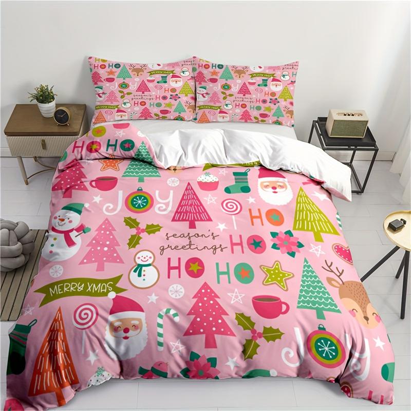 

Праздничный Рождественский Набор Пододеяльников - 2/3 предмета, Фиолетовый с Сантой, Оленями и Снежинками, Идеально подходит для декора спальни или общежития EU 135x200cm 2PCS