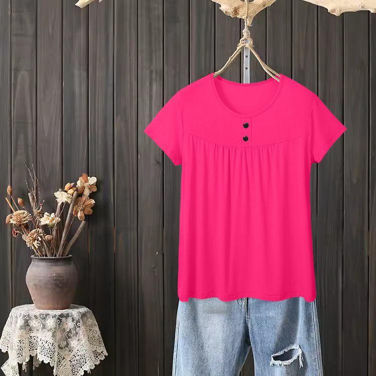 

Dopamine wears a foreign-style large-size women s short-sleeved top, a new loose meat cover in summer 5XL рожевий червоний колір