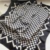 Temperament Small Square Plaid Silk Scarf Simulation Silk Scarf Winter Black and White Professional Scarf Spring and Summer Sun Protection Shawl Squar