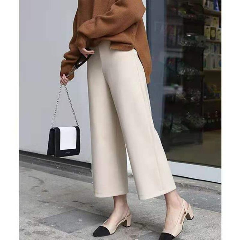 Women's Wool Wide-Leg Nine-Point Pants - Autumn/Winter, Loose, Slimming, Korean Style.