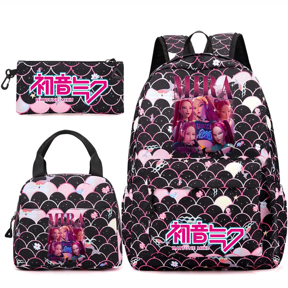 3Pcs/set Anime Cartoon Demon Hunters Printed Backpack Handbag Pencil Case for Teenger Student Girl Boy Large Capacity Waterproof Bookbag