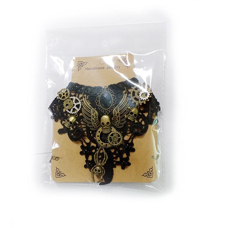 Dark Gothic Punk Skull Lace Necklace