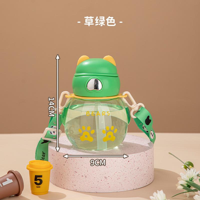 

Очаровательная детская бутылка для воды с изображением медведя из мультфильма с трубочкой, не содержащая бисфенол-А герметичная кружка-непроливайка для использования на открытом воздухе, портативная 450 мл симпатичная бутылка для воды 450ml зелёный