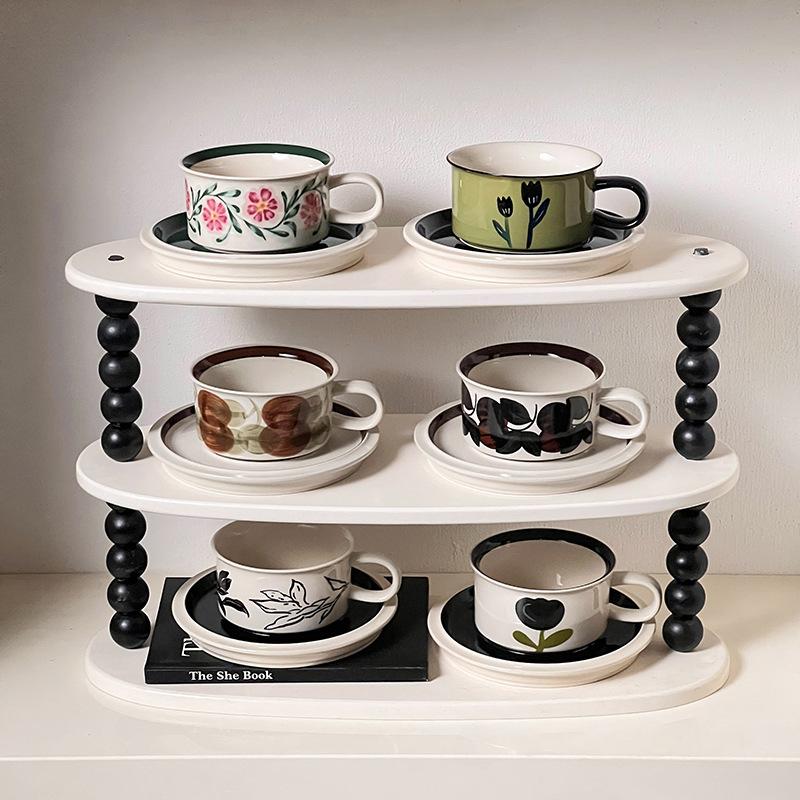 Ručně malovaný květinový keramický šálek retro niche kávový šálek s podšálkem set latte latte čajový šálek