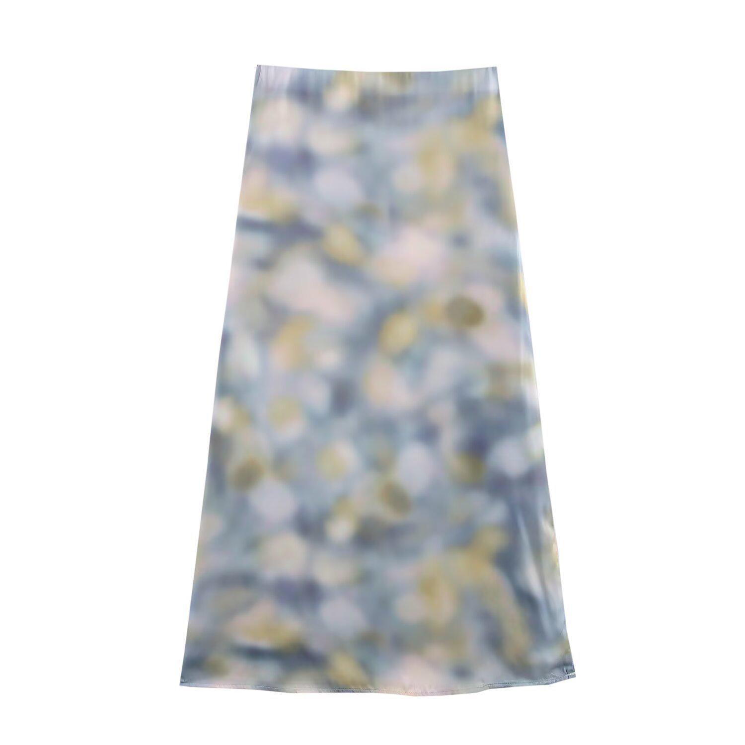 

2025 Весенний европейский и американский женский комплект из шелковой атласной рубашки и юбки миди M