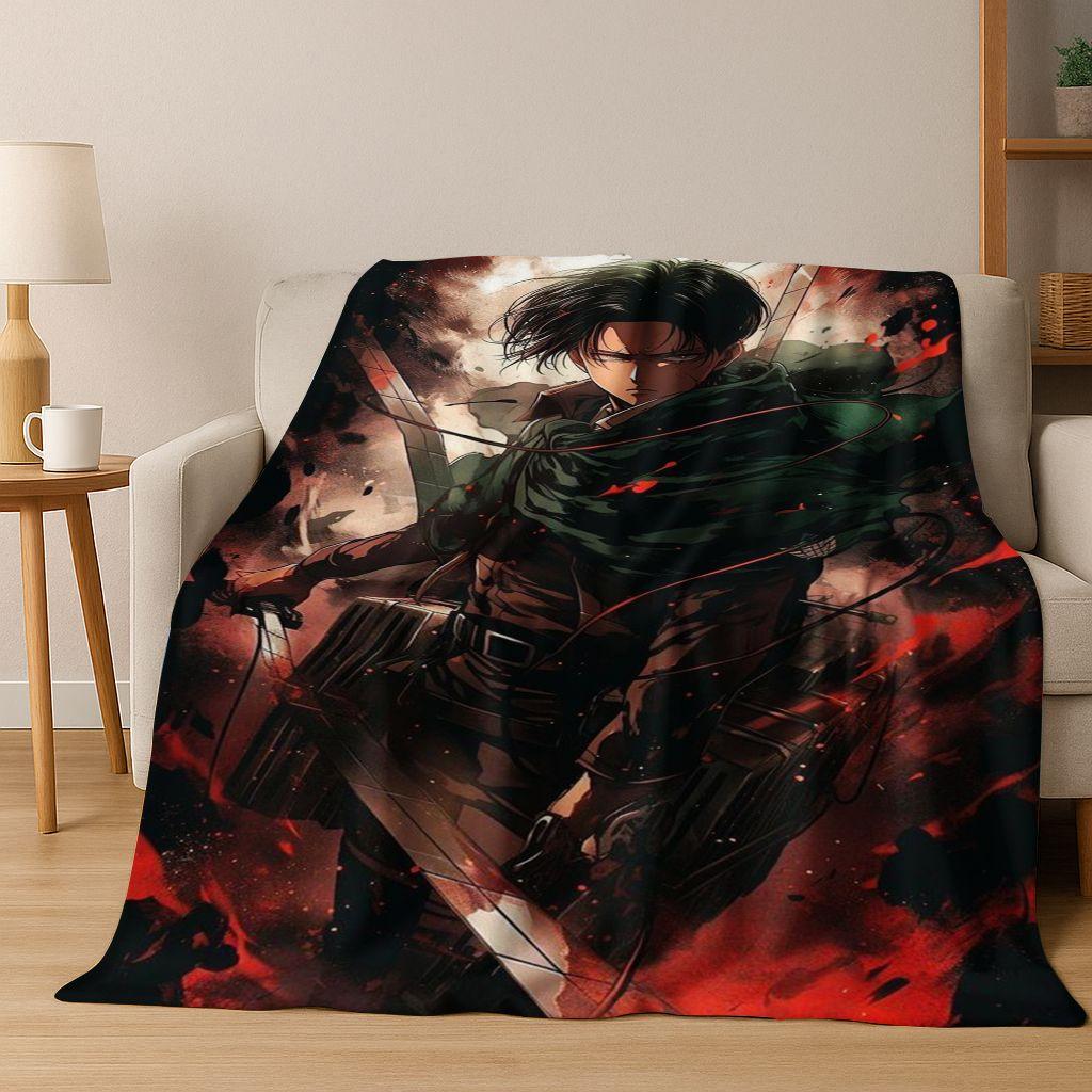 2026 New Anime Attack on Titan Eren Mikasa Cartoon Flannel Blanket,Cozy Soft Throw Blanket for Home Bedroom Bed Sofa Cover Kids