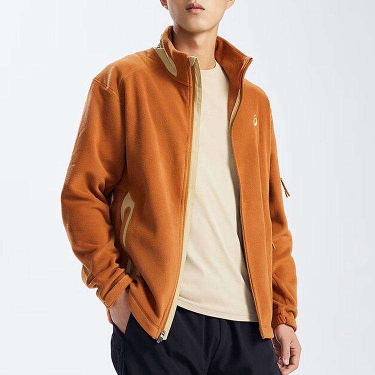 Asics Logo Print Color Block Retro Stand Collar Zip Comfortable Casual Sports Long Sleeve Jacket Men Jackets Brown 2031E443-200