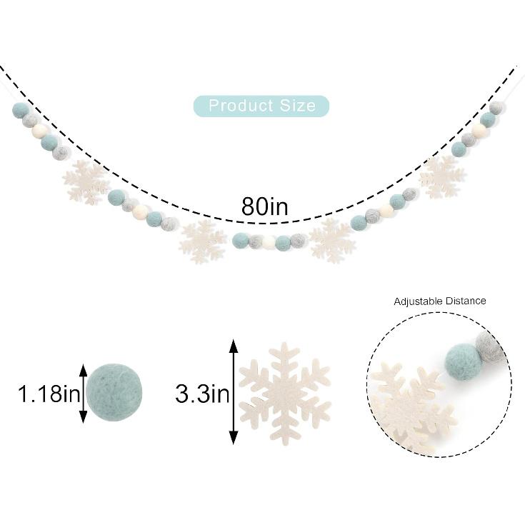 Snowflake Felt Ball Garland - Winter Birthday Home Decorations,Frozen Snowflake Garland Photo Props,Winter Wonderland Felt Ball Banner,Felt Snowflake