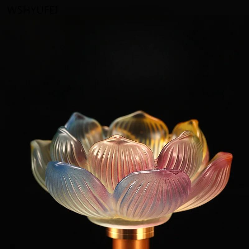 Barevný glazovaný lotosový svícen, držák na máslovou lampu, vysoký svícen, dekorace Buddhy, chrám, buddhistické potřeby