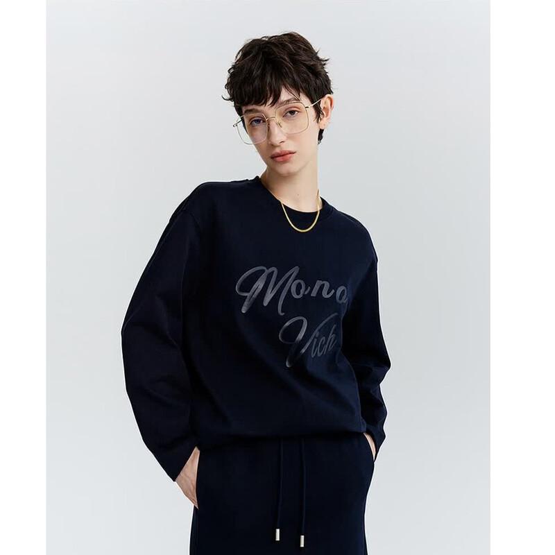 MONOVICH Women s Printed Crew Neck Sweatshirt M темно-синий