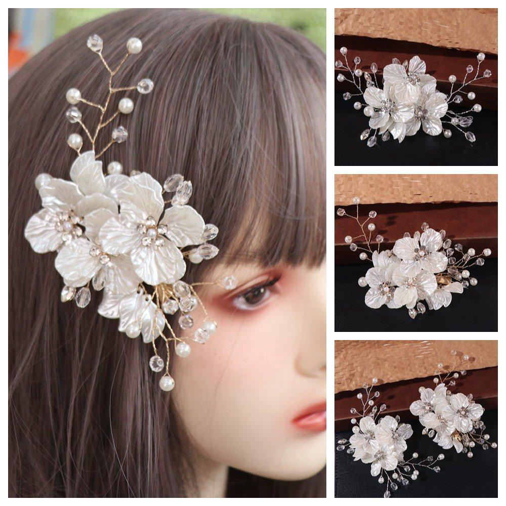 White Bridal Headwear Crystal Pearl Flower Wedding Hairpin New Bride Headdress  Hair Jewelry