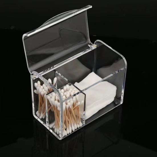Transparent Swab Box Stylish 3-Grid Acrylic Cotton Swab Holder with Lid Keep Neat Dustproof Storage Solution for Q-tips And Jewelry