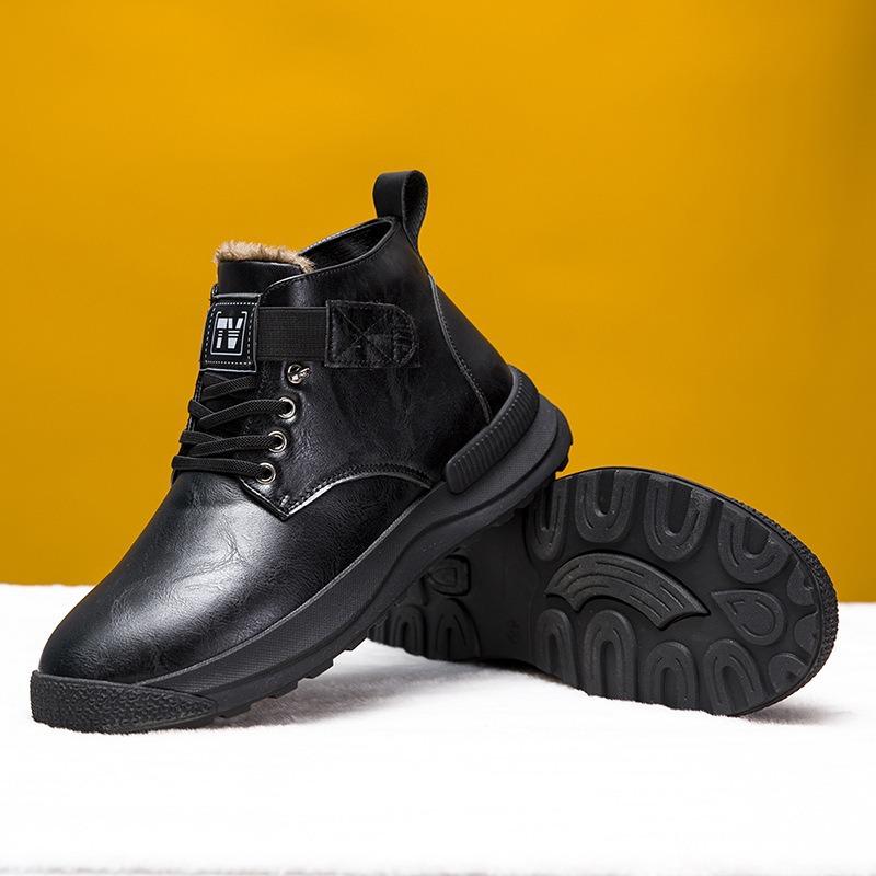 Winter Warm Men's Martin BootsGradient Rubber-soled Leather BootsHigh-top Soft Sole Stylish Fleece Men's Shoes