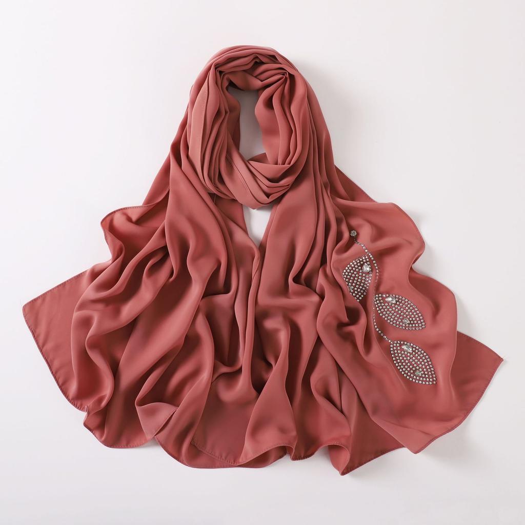 Long Silk Like Scarf Rhinestone Decor Ethnic Headscarf Non Wrinkling