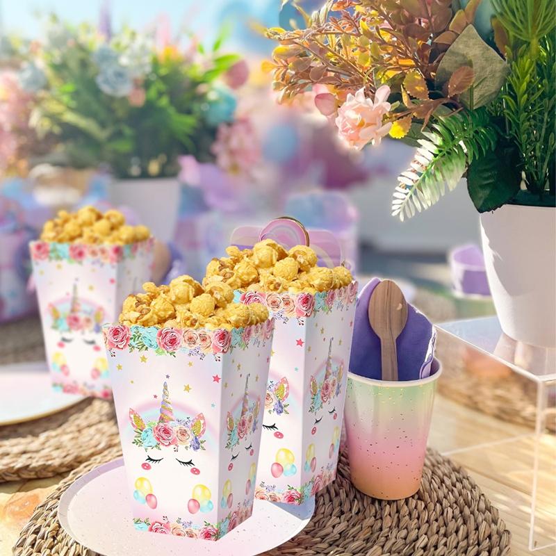 Unicorn Popcorn Box Candy Box Unicorn Happy Birthday Party Decoration Kids Wedding Birthday Party Supplies Baby Shower Decor
