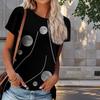 Women Summer T Shirt Moon Print Retro Fashion Short Sleeve Tees Casual   Printed  Tops