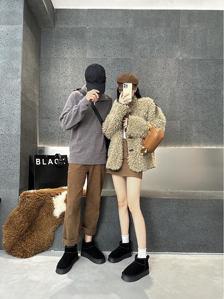 2024 Women's Genuine Leather Snow Boots: Short, Warm Bread Style Cotton Footwear with Plus Velvet