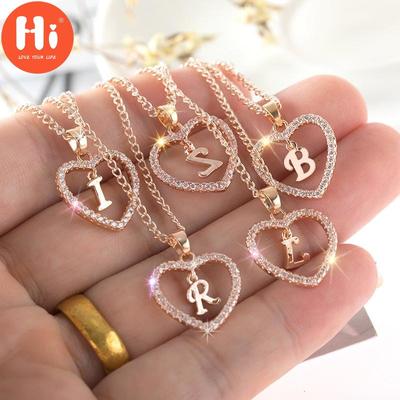 Hi Charming Alphabet Elegant Pendant Initial Letter Simple Exquisite Love Heart Necklace Fashion DIY
