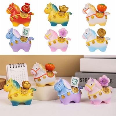Kawaii Zodiac Horse Ornaments Rotatable Handcrafted Resin Cartoon Horse Statue Horse Mascot DIY Craft Zodiac Horse Figurines