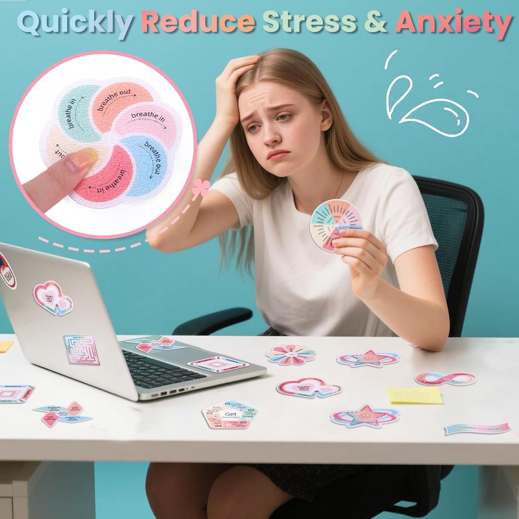 36Pcs Calm Stickers for Anxiety Sensory Stickers 2 Textured Reble Breathing Mindfulness Textured Fidget Stickers for Office & Classroom Desk, Anxiety