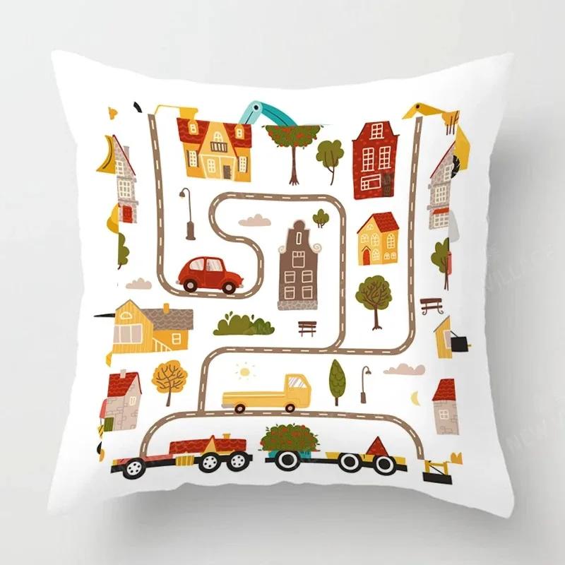 Cute Childlike Suitable for Children Type Square Cushion Cover Polyester Sofa Bedroom Living Room Pillowcase Decoration