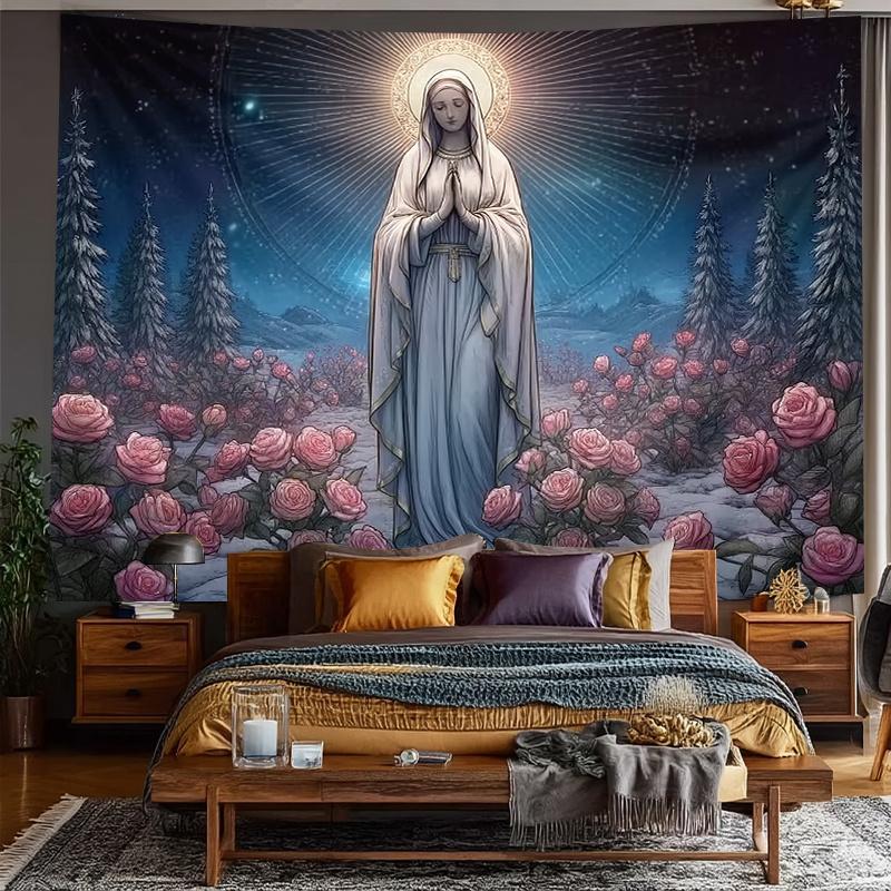 Our Lady Of Mary Rose Garden Prayer Tapestry, Bedroom Festive Decoration Tapestry, Bedroom Office Living Room Home Wall Decor