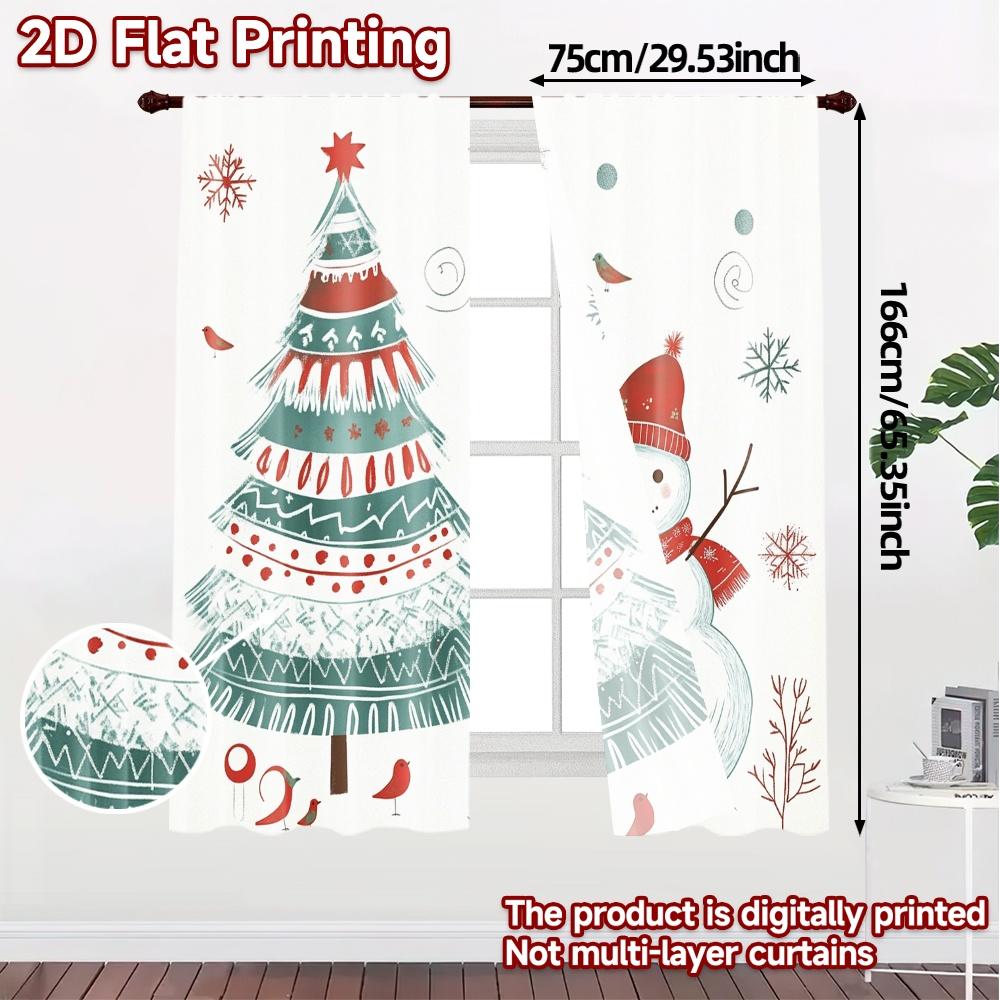 2 Stück, Vorhänge Weihnachtsbaum Schneemann Winterurlaub Beliebte Zeitgenössische Vorhänge Polyestervorhänge Dekorationen für Zuhause