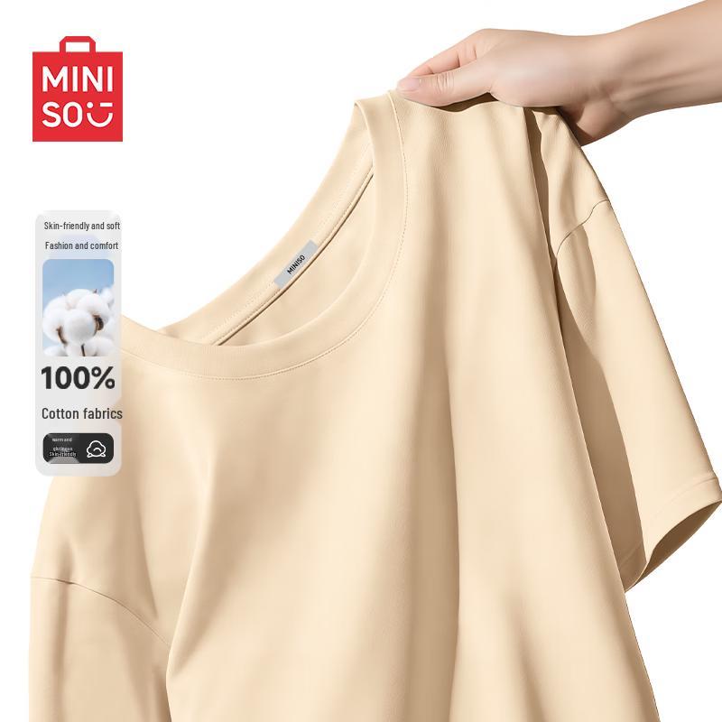 MINISO Men s Pure Cotton Loose Fit Short Sleeve T-Shirt 4XL