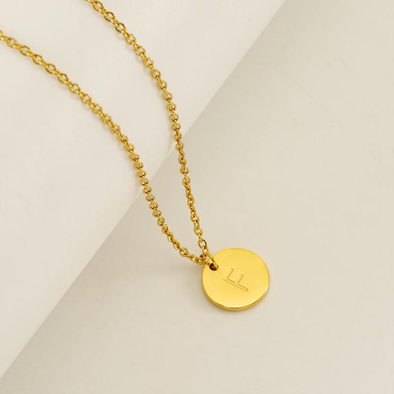 Round stainless steel 26 English letters necklace pendant mirror DIY jewelry accessories 26 letters