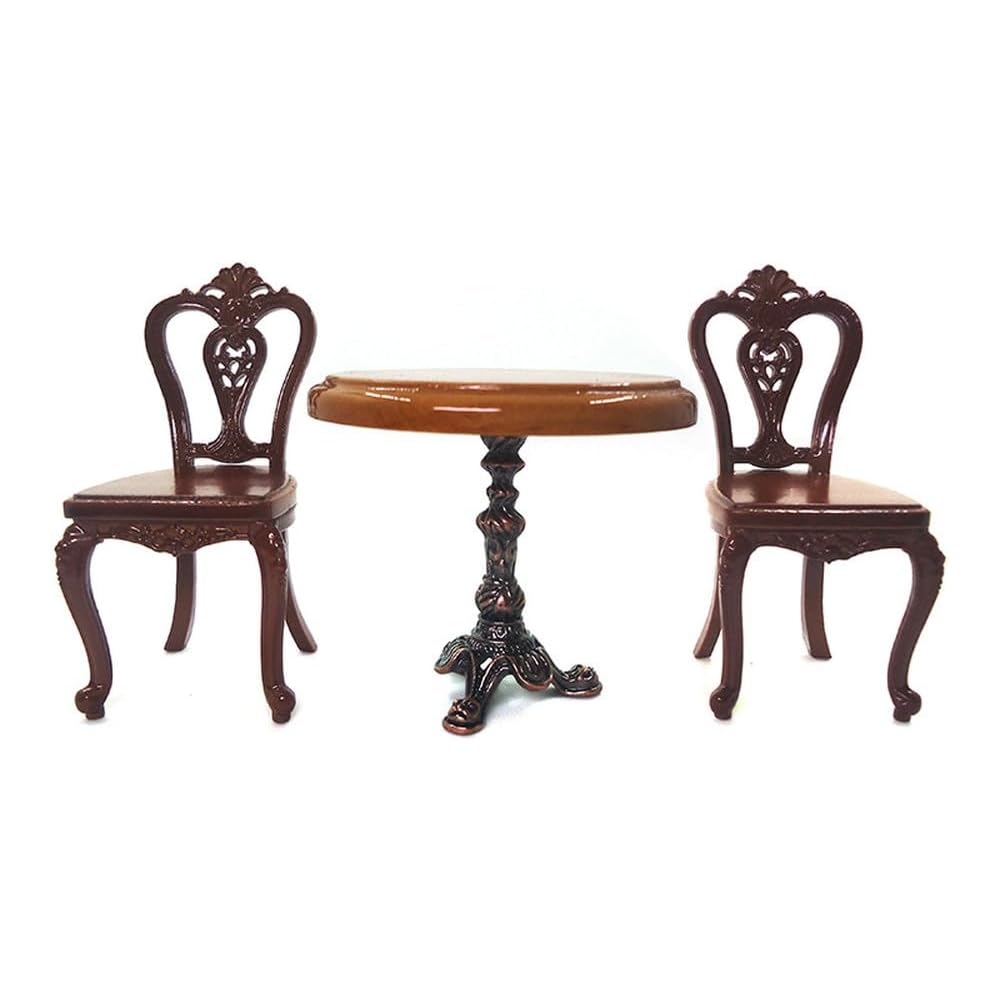 Moin Moin Miniature Furniture 1/12 Scale Table and Chair Set Retro Antique Brown Wood Dollhouse Accessories