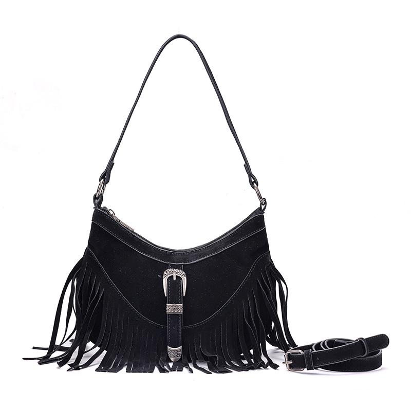 Vintage Suede Tassel Single-Shoulder Bag