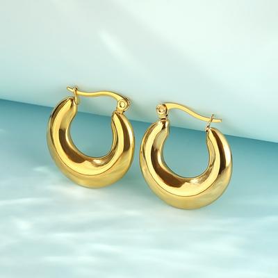 Minimalist High-End Glossy Oval Stainless Steel Hoop Earrings Vintage Elegant Women's