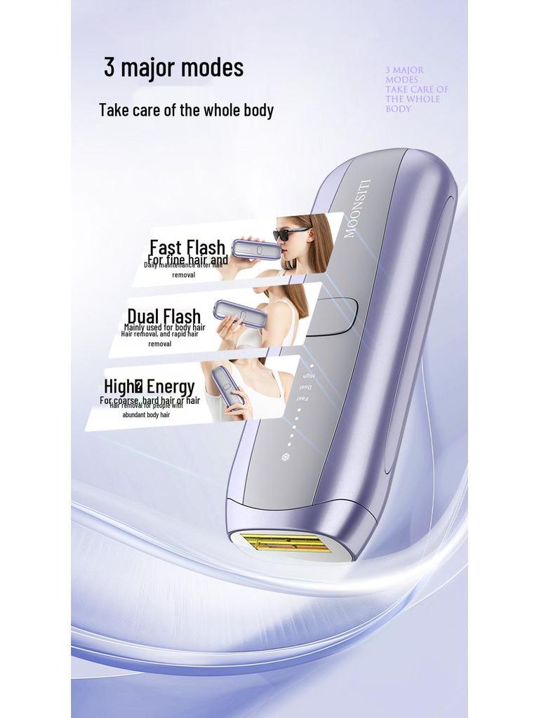 Sapphire Painless Laser Hair Removal Device with Cold Compress and Dual Lamp for Full Body Shaving.